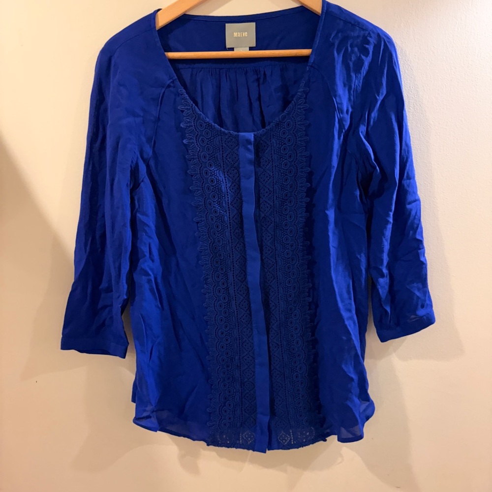 Maeve Royal Blue Blouse with Lace Detail